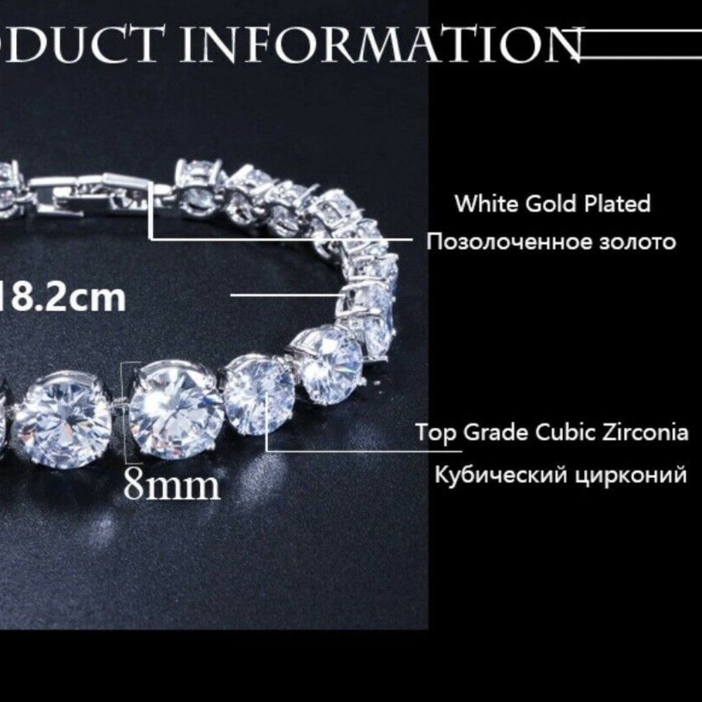 Cubic Zirconia Womens Bracelet White Gold Plated - Picture 2 of 7